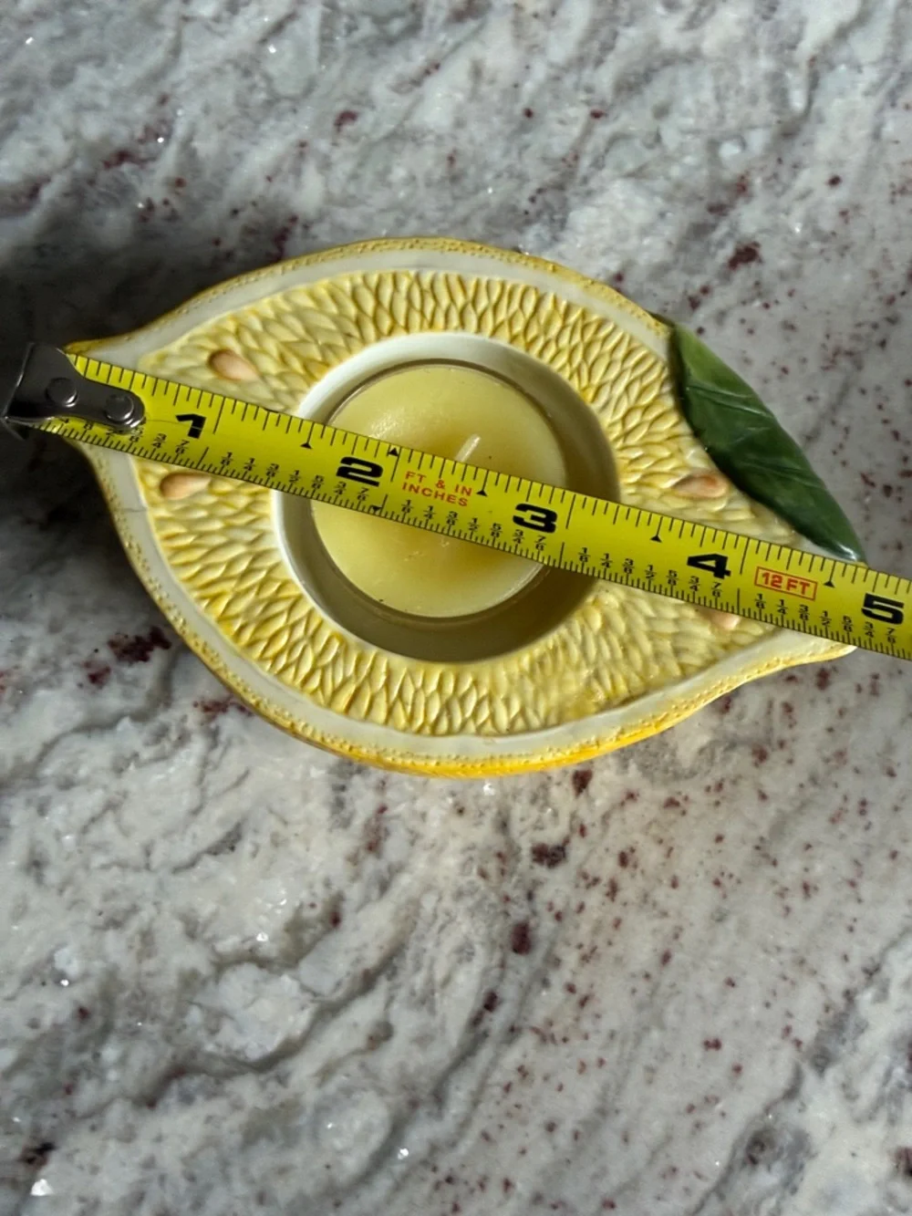 PartyLite Lemon Tealight Candle Holder with Green Leaf Accent - Picture 7 of 8